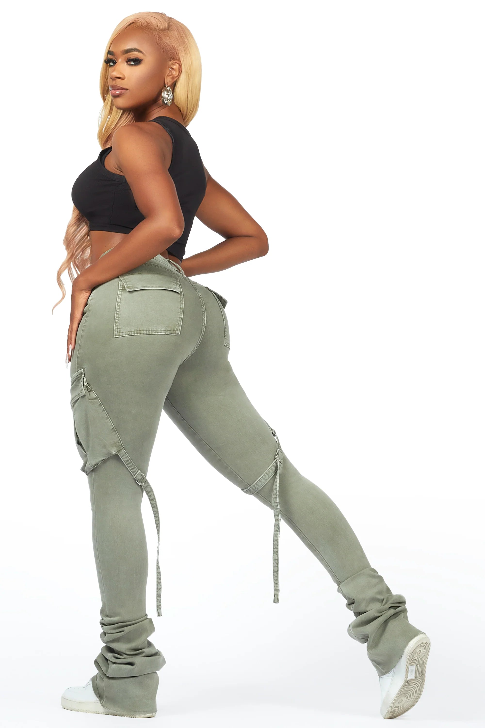 Caitlin Olive Cargo Super Stacked Jean