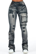 Kambry Black Stacked Flare Jean