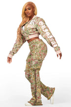 Tamia Beige Floral Tapestry Stacked Pant