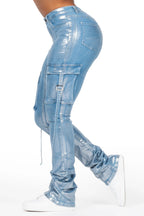 Lovera Light Wash Foiled Stacked Flare Jean