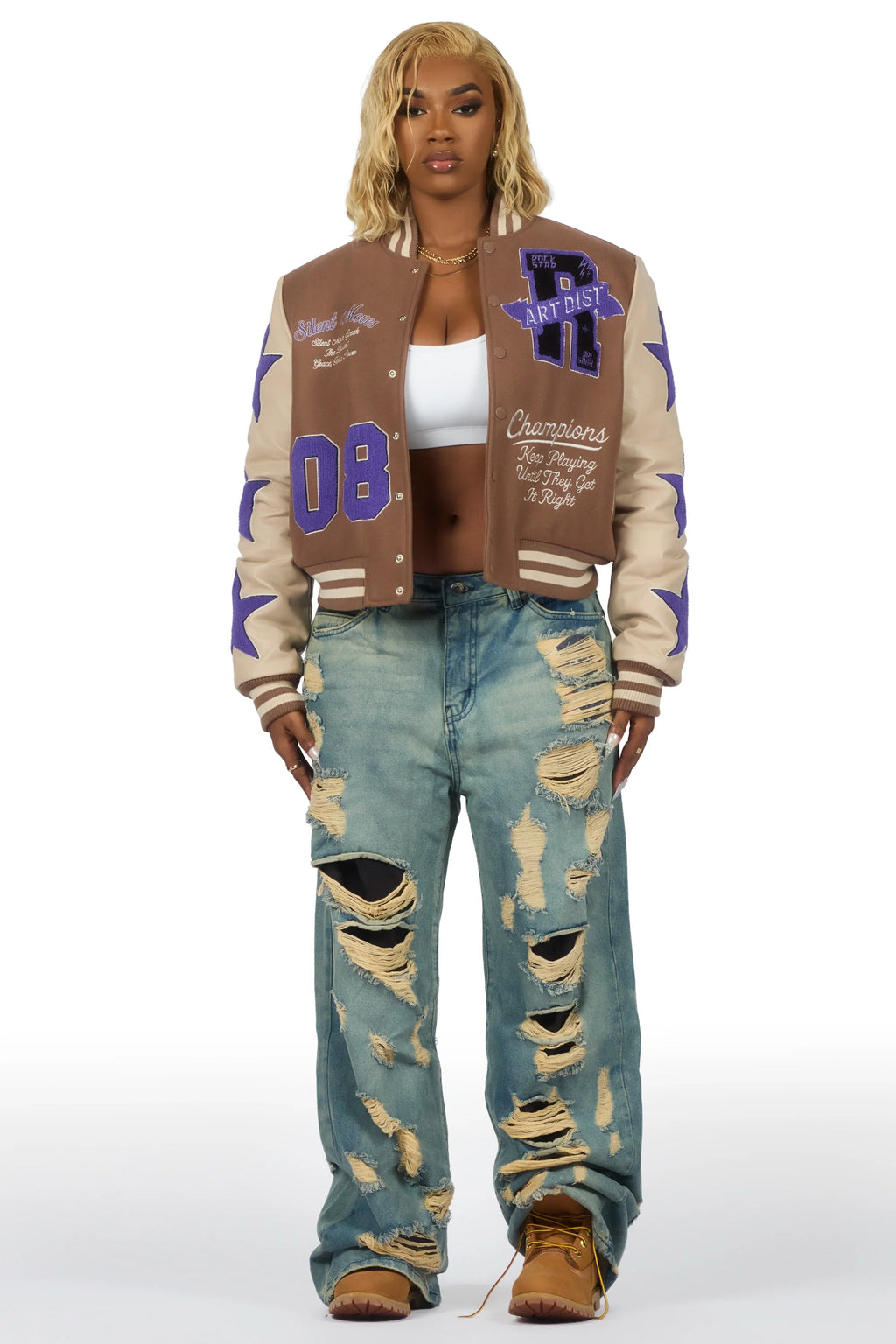 Krystle Mocha Oversized Varsity Jacket