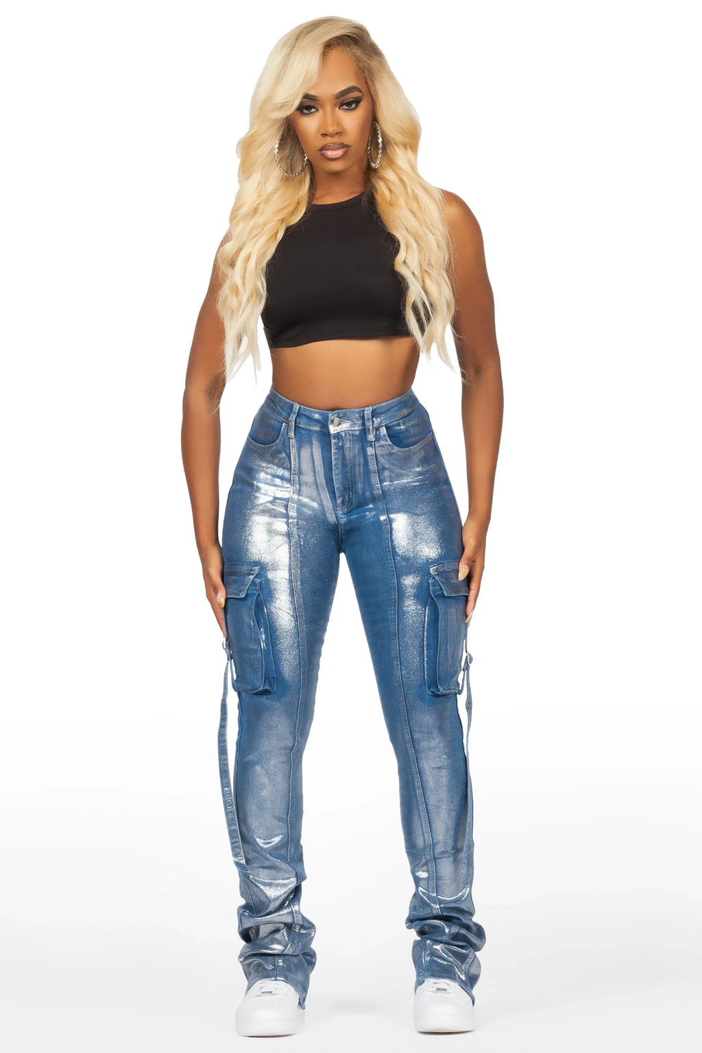 Lovera Med. Wash Foiled Stacked Flare Jean