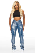 Lovera Med. Wash Foiled Stacked Flare Jean