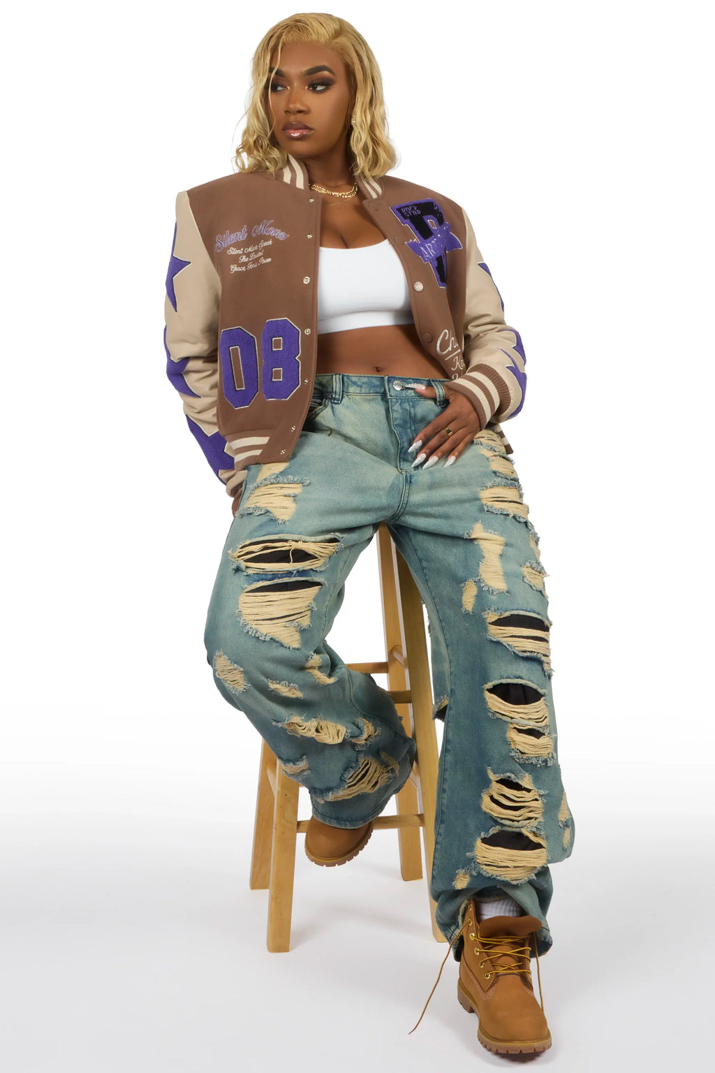 Krystle Mocha Oversized Varsity Jacket