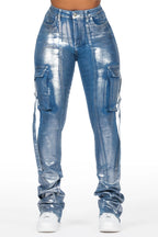 Lovera Med. Wash Foiled Stacked Flare Jean