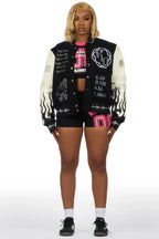 Yalanda Black Oversized Varsity Jacket