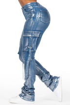 Lovera Med. Wash Foiled Stacked Flare Jean