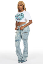 Terrina White Tee & Toniesha Light Wash Jean Set