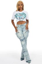 Terrina White Tee & Toniesha Light Wash Jean Set