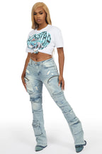 Terrina White Tee & Toniesha Light Wash Jean Set
