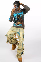 Zare Charcoal/Blue Long Sleeve Graphic T-Shirt