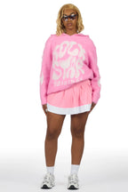 Akeya Pink Graphic Knit Hoodie