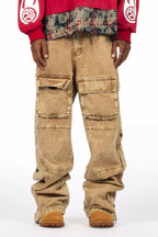 Yuri Beige Stacked Cargo Flare Jean
