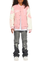 Girls Rosalyn Pink/White Varsity Jacket