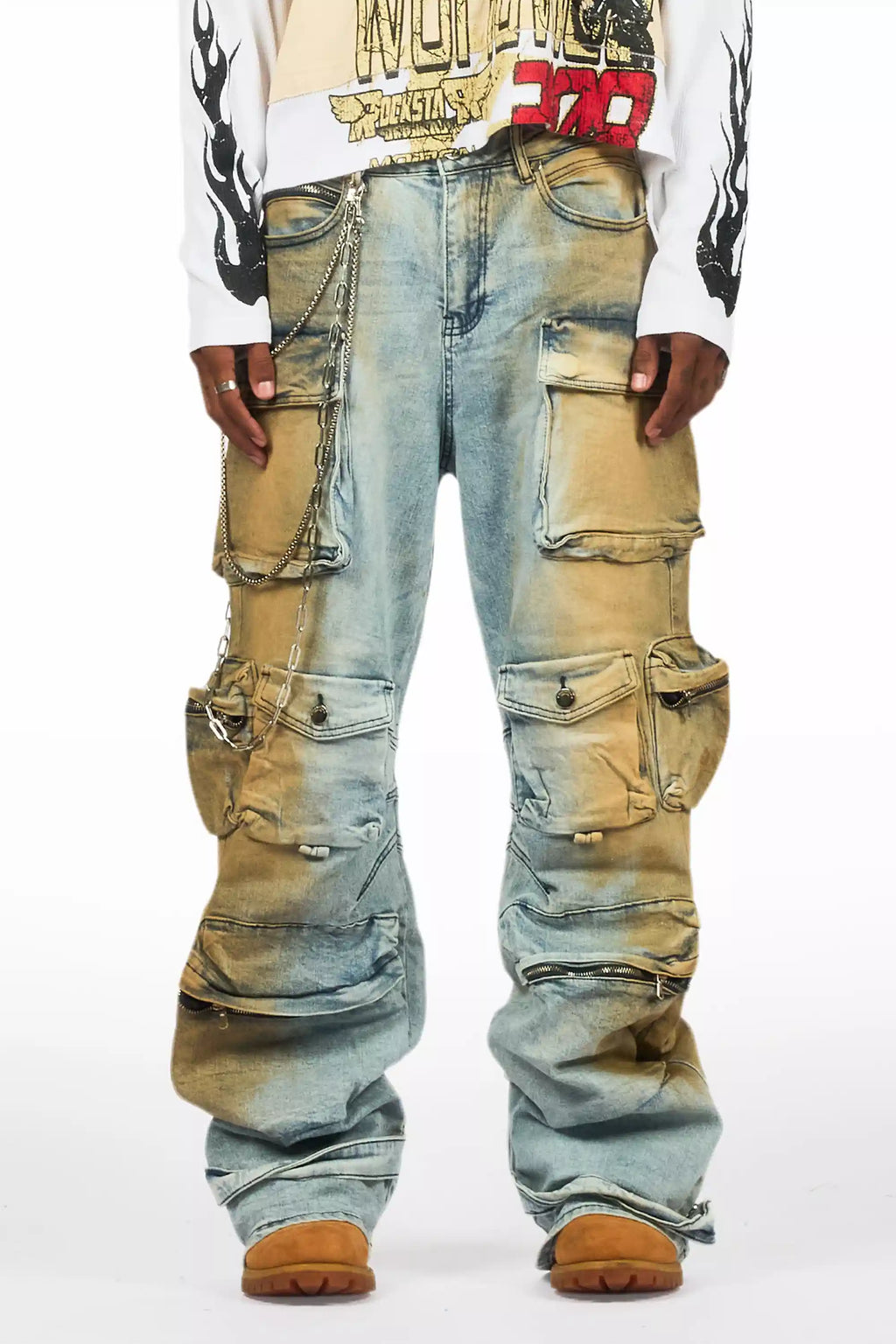 Mahesh Dirty Blue Baggy Cargo Jean