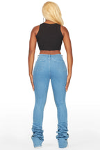 Yours Truly Dirty Blue Bleached Wash Distressed Super Stacked Jean