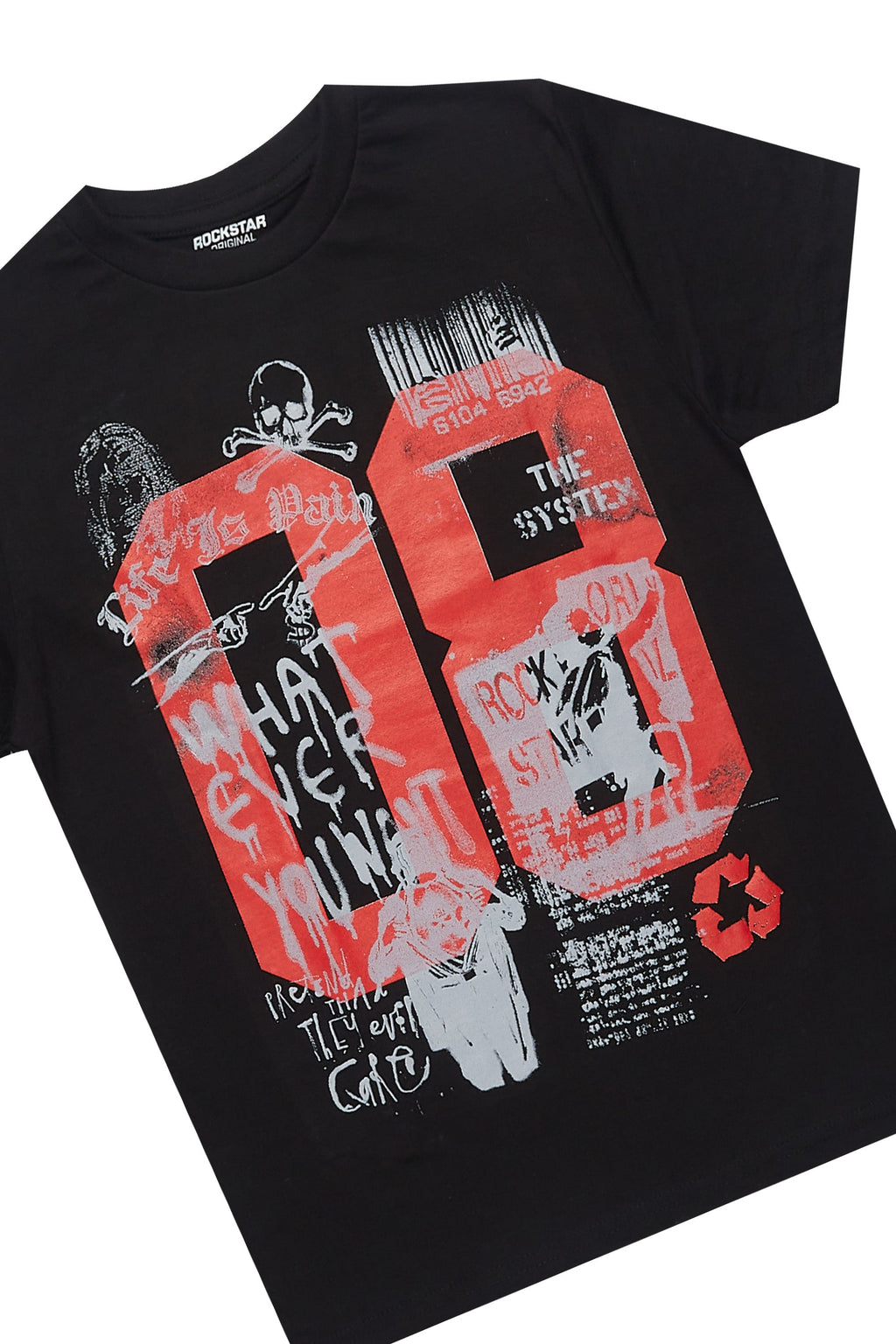 Boys Beau Black/Red T-Shirt/Stacked Flare Jean Set