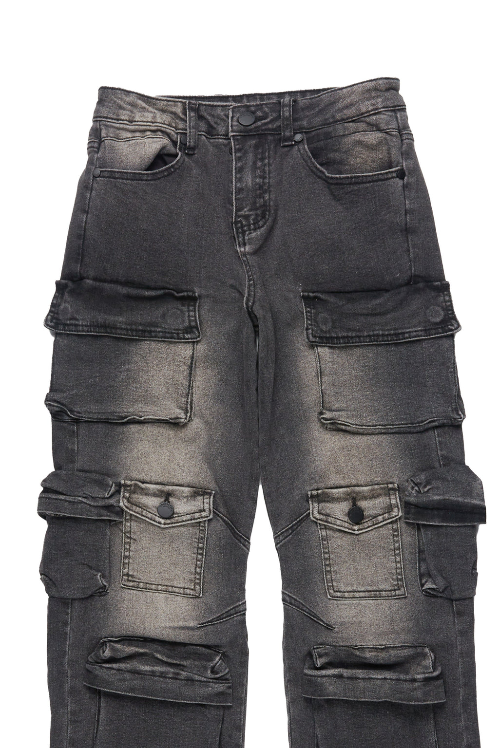 Boys Mahesh Dark Grey Tint Wash  Baggy Cargo Jean