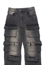 Boys Mahesh Dark Grey Tint Wash  Baggy Cargo Jean