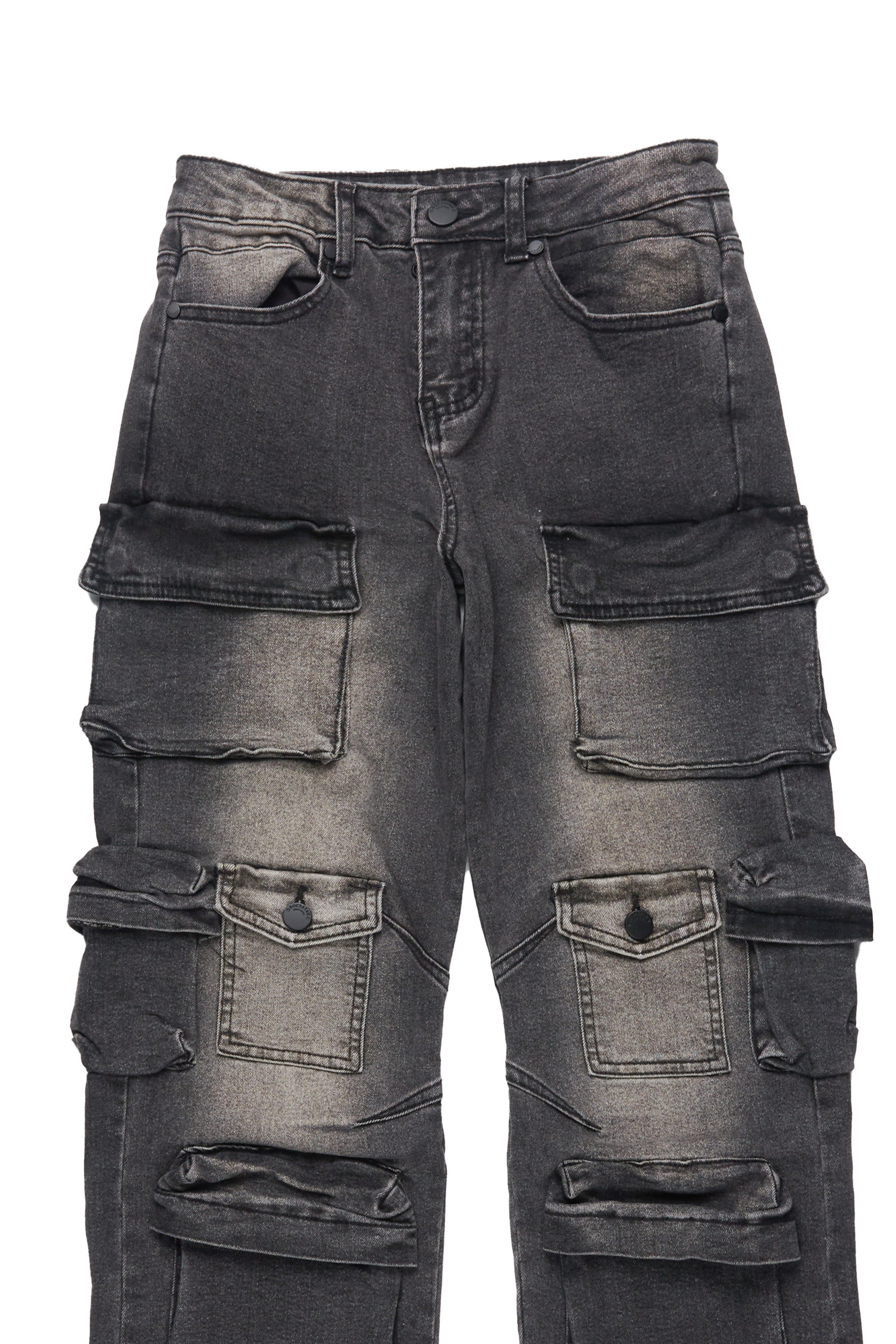 Boys Mahesh Dark Grey Tint Wash  Baggy Cargo Jean