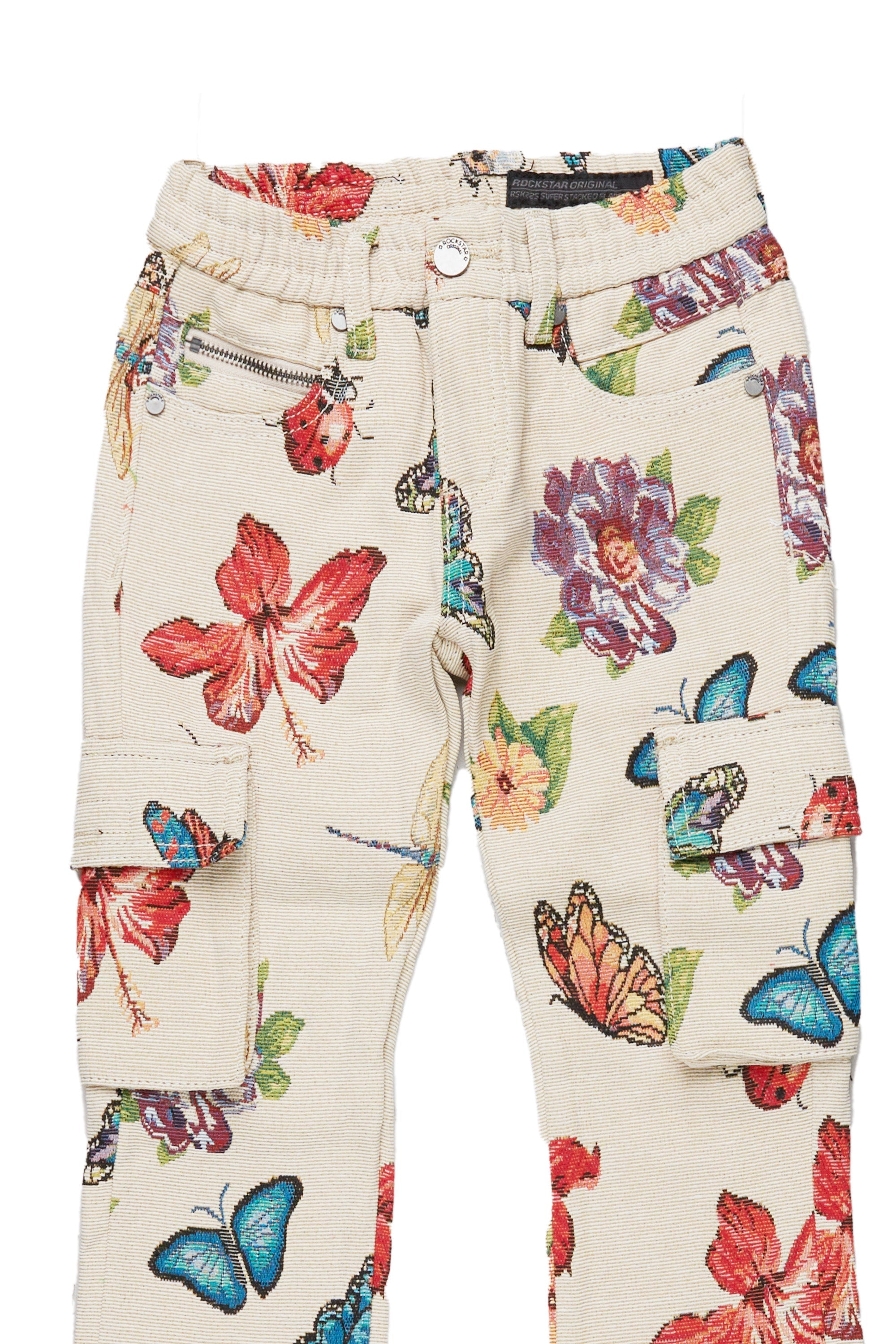 Girls Alora Beige Multi Tapestry Stacked Flare Jean