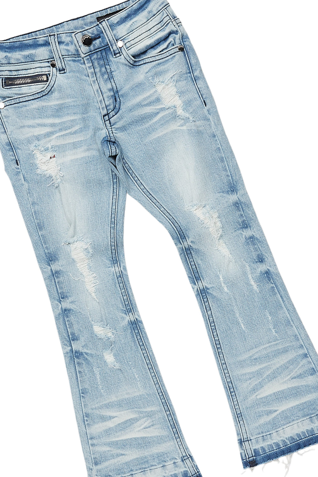 Girls Sandie Vintage Grey Hoodie/Stacked Flare Jean Set