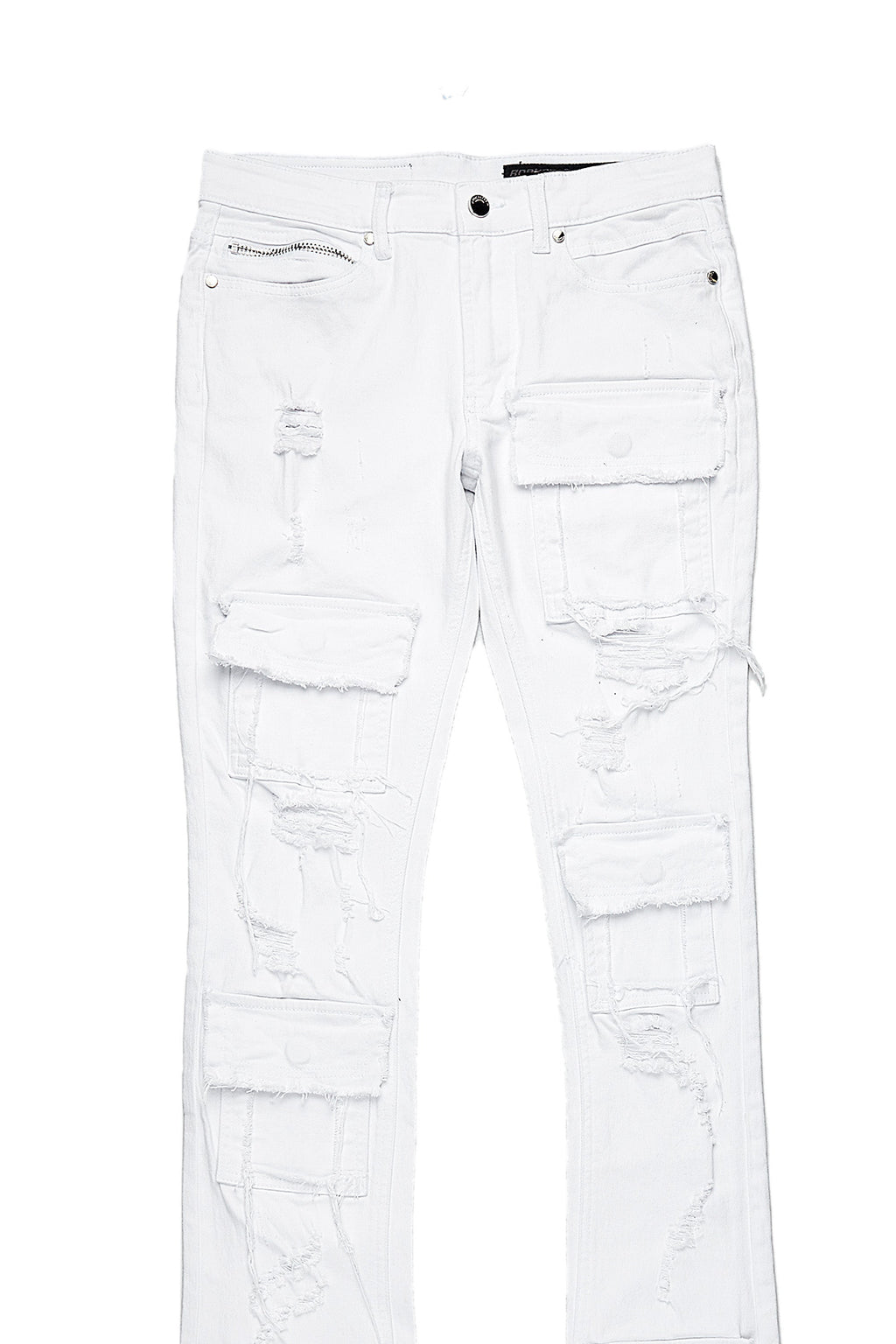 Pooja White Super Stacked Flare Jean