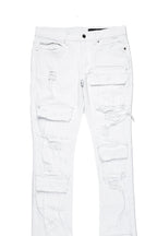 Pooja White Super Stacked Flare Jean