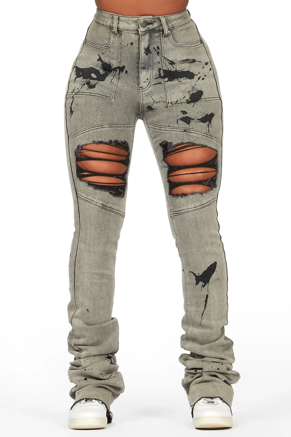 Taurean Grey Wash Painted Carpenter Super Stacked Jean