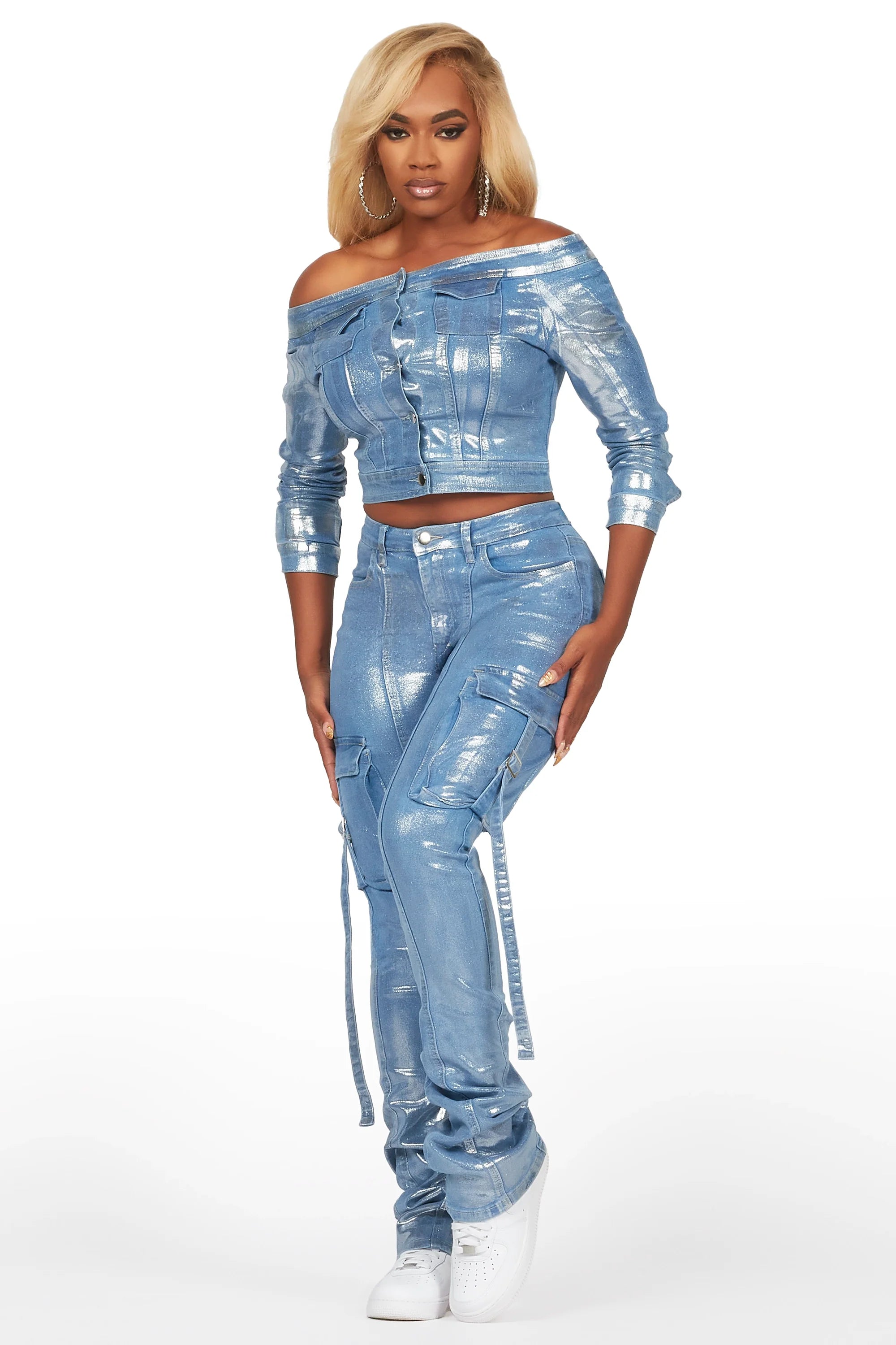 Lovera Light Wash Foiled Denim Jacket