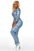 Lovera Light Wash Foiled Denim Jacket