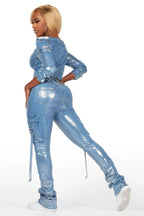 Lovera Light Wash Foiled Stacked Flare Jean