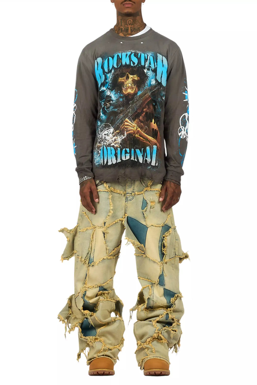 Zare Charcoal/Blue Long Sleeve Graphic T-Shirt