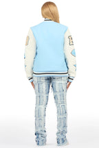 Adrienne Baby Blue Oversized Varsity Jacket