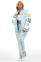 Adrienne Baby Blue Oversized Varsity Jacket