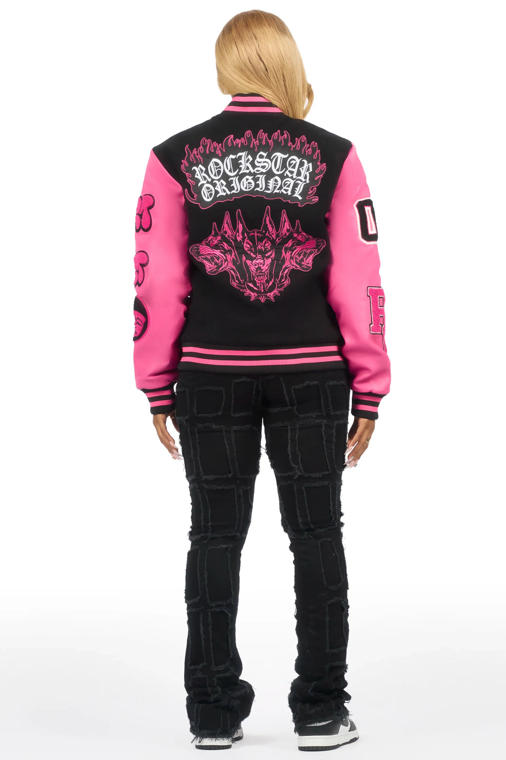Leslee Black/Pink Oversized Varsity Jacket