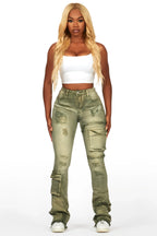 Kambry Green Stacked Flare Jean