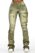 Kambry Green Stacked Flare Jean