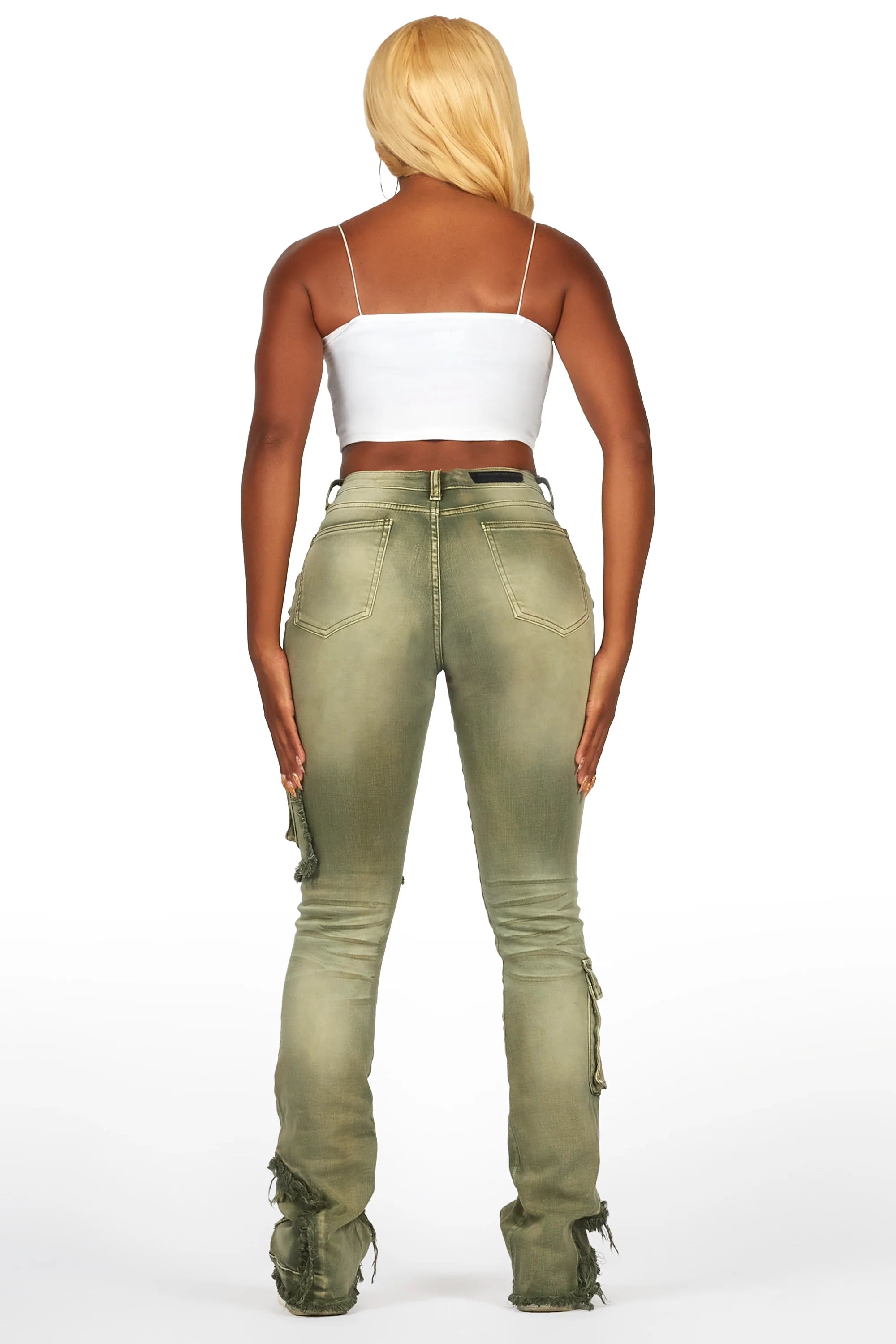 Kambry Green Stacked Flare Jean