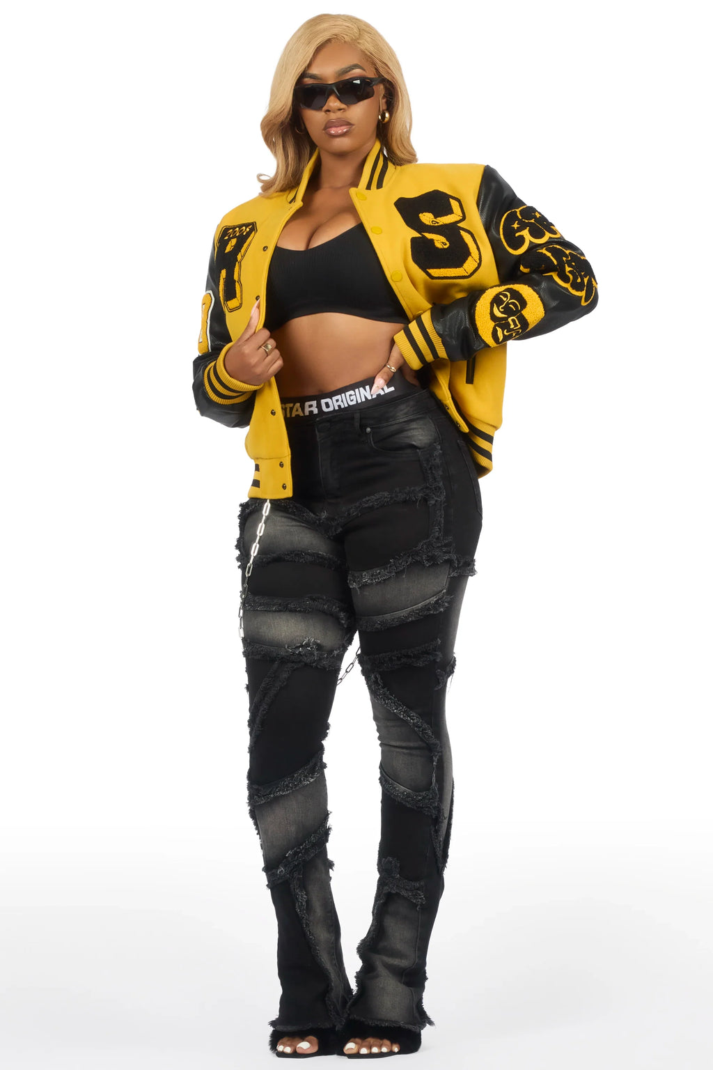 Leslee Black/Yellow Oversized Varsity Jacket