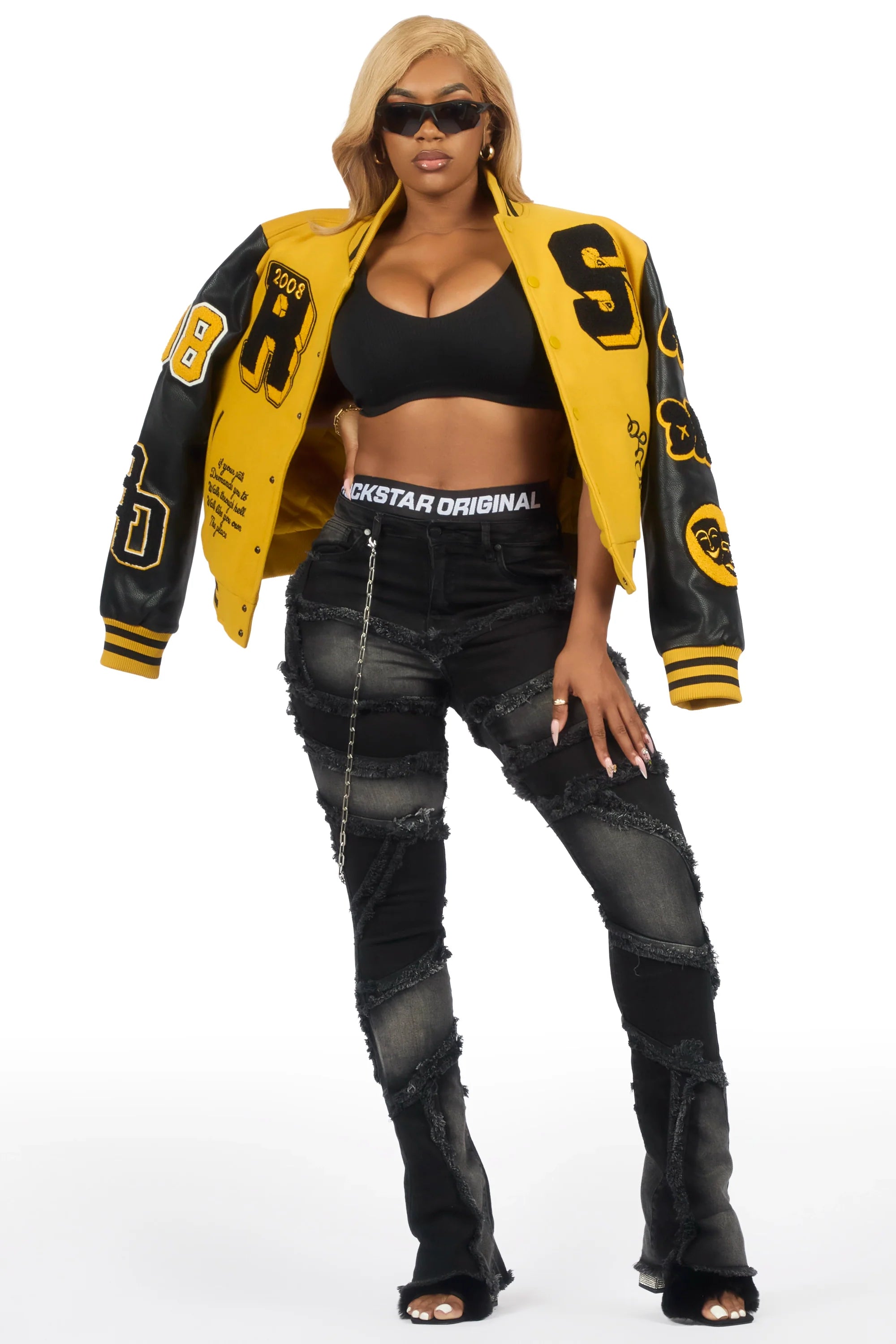 Leslee Black/Yellow Oversized Varsity Jacket