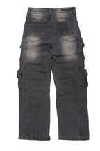 Boys Mahesh Dark Grey Tint Wash  Baggy Cargo Jean
