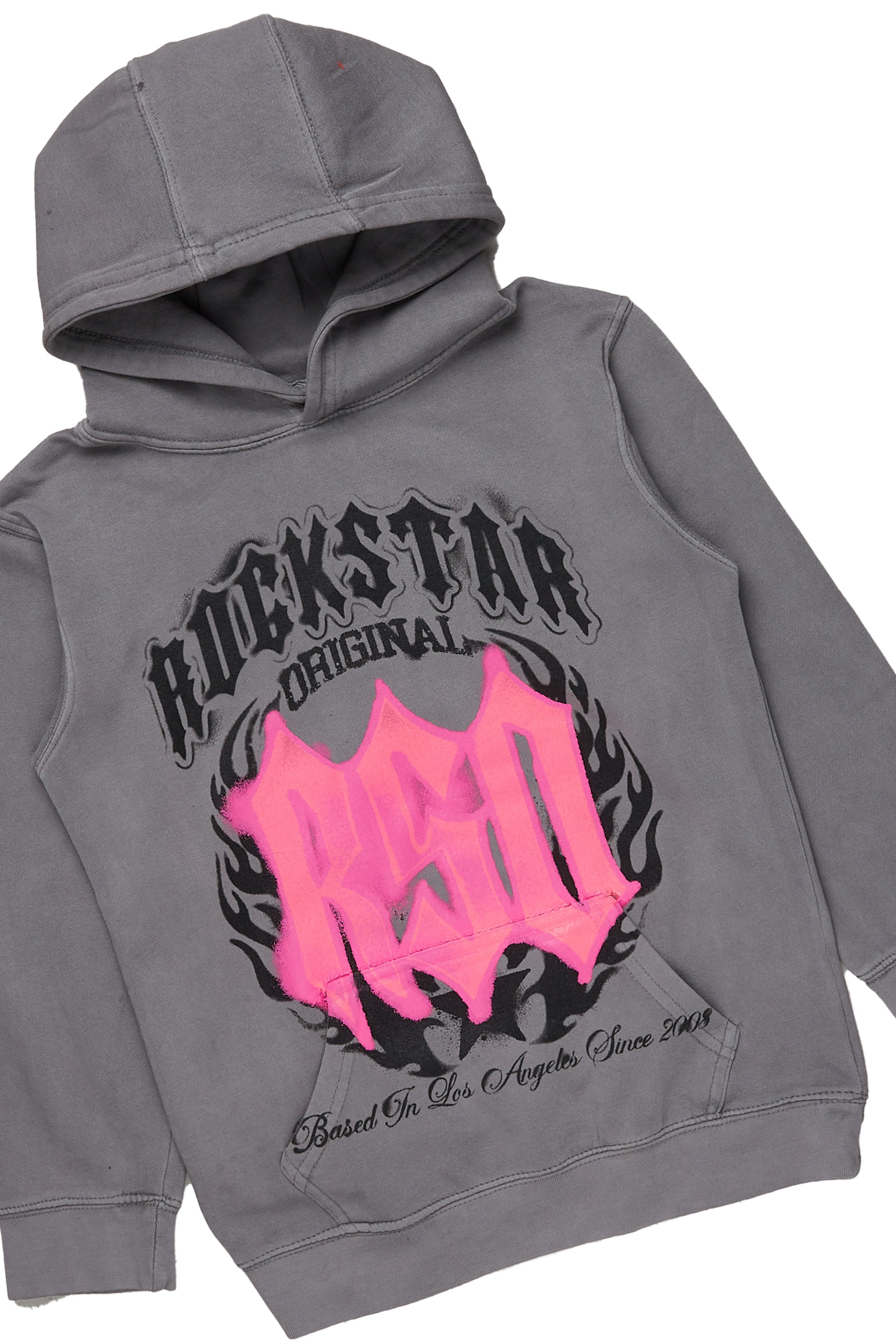 Girls Sandie Vintage Grey Hoodie/Stacked Flare Jean Set