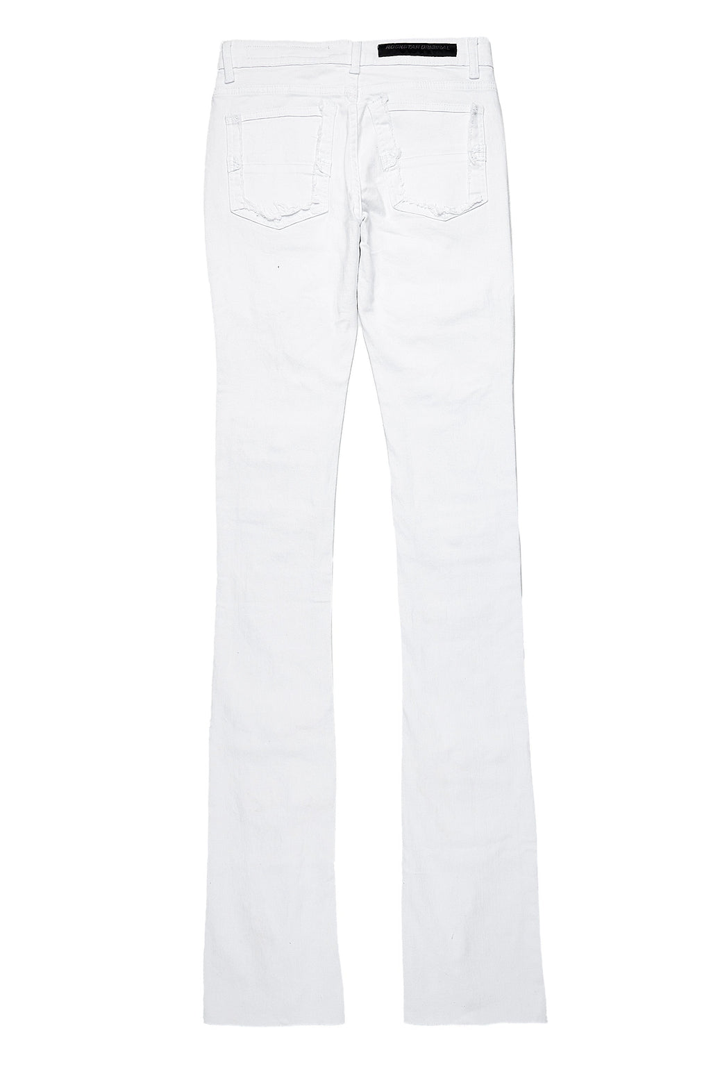 Pooja White Super Stacked Flare Jean