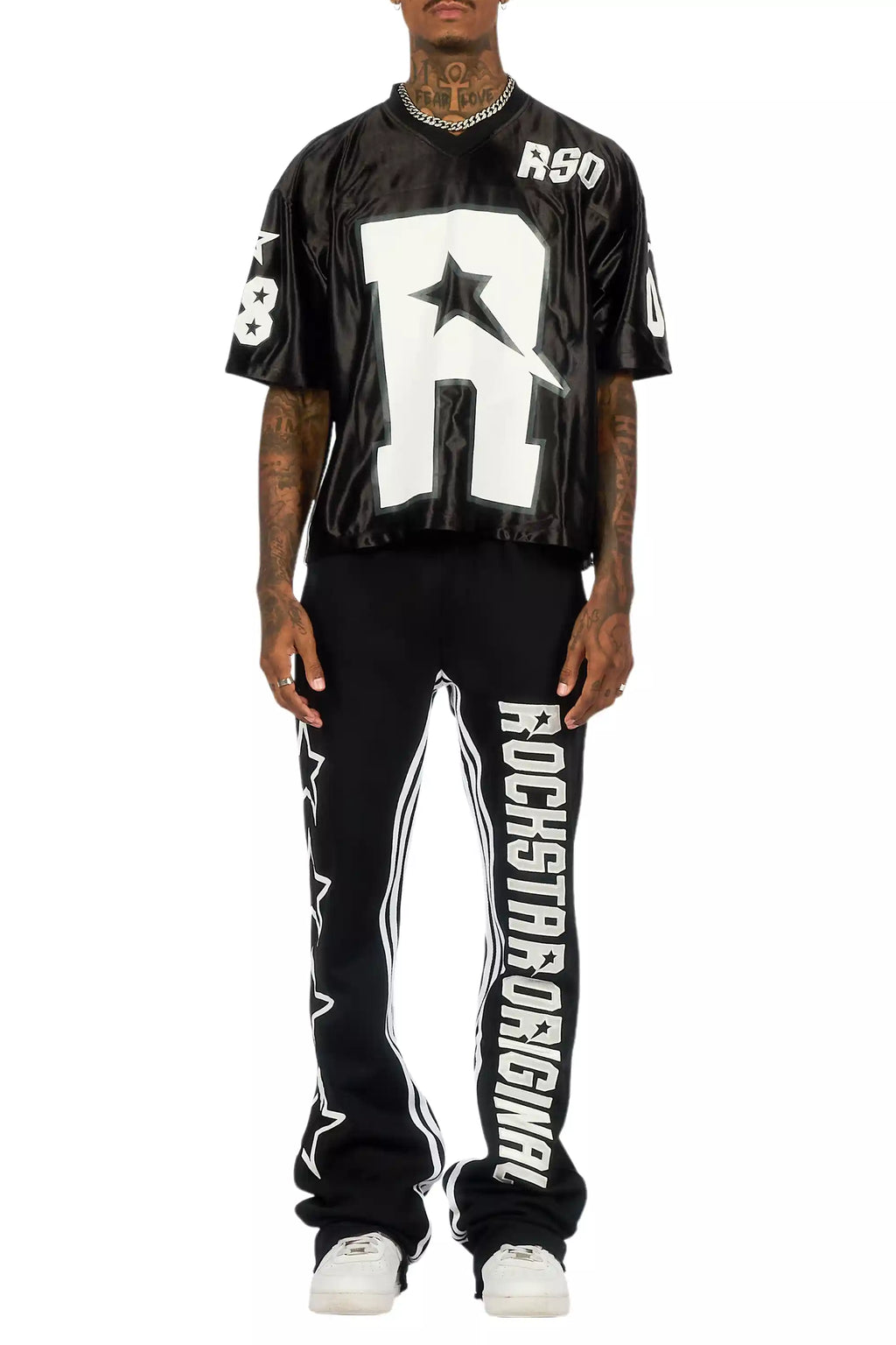 RSO 8 Black T-Shirt/Baggy Stacked Track Set