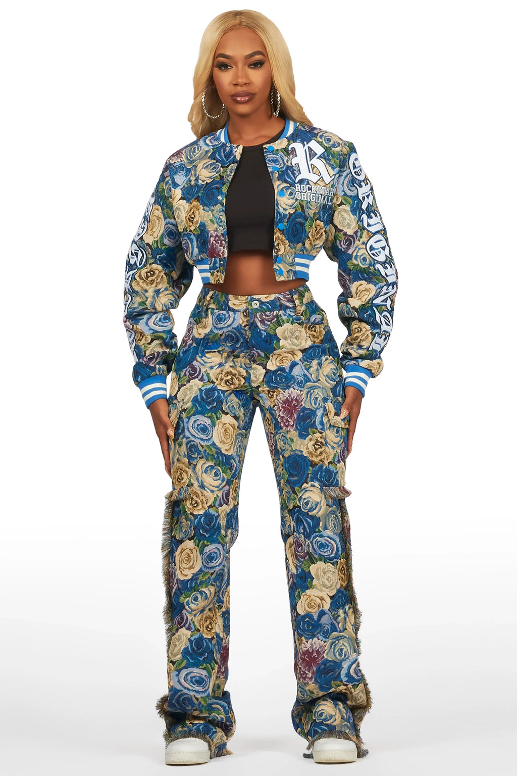 Darresha Blue Floral Tapestry Stacked Pant