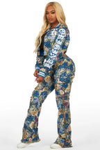 Darresha Blue Floral Tapestry Stacked Pant