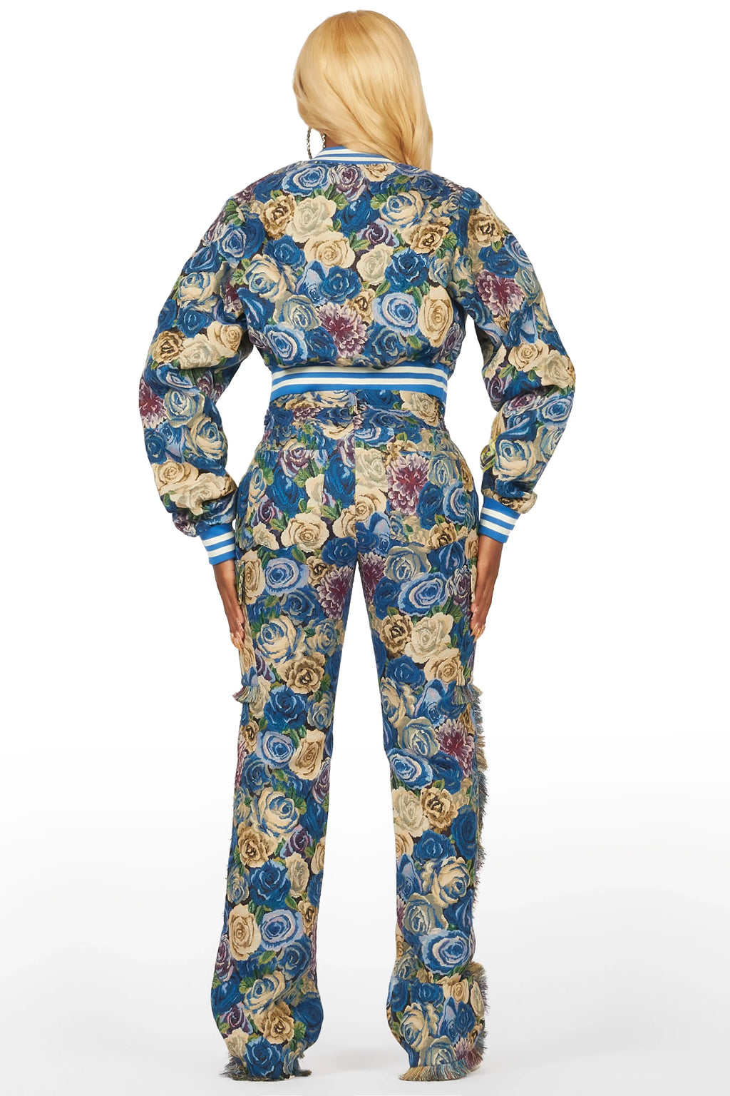 Darresha Blue Floral Tapestry Stacked Pant