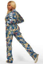 Darresha Blue Floral Tapestry Stacked Pant