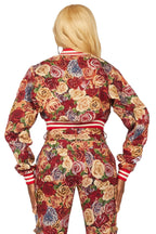 Darresha Red Crop Tapestry Varsity Jacket